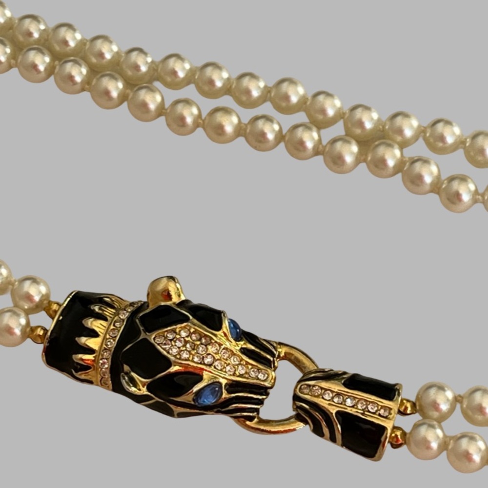 Park Lane Panther Jaguar Double Strand Faux Rhinestone Necklace Gold Tone - Picture 5 of 16